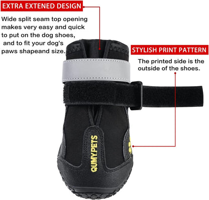 Waterproof Dog Boots with Reflective Strips | Anti-Slip Sole | 4PCS, Black, Size 6 (2.6''X3.0'' for 52-65 lbs)