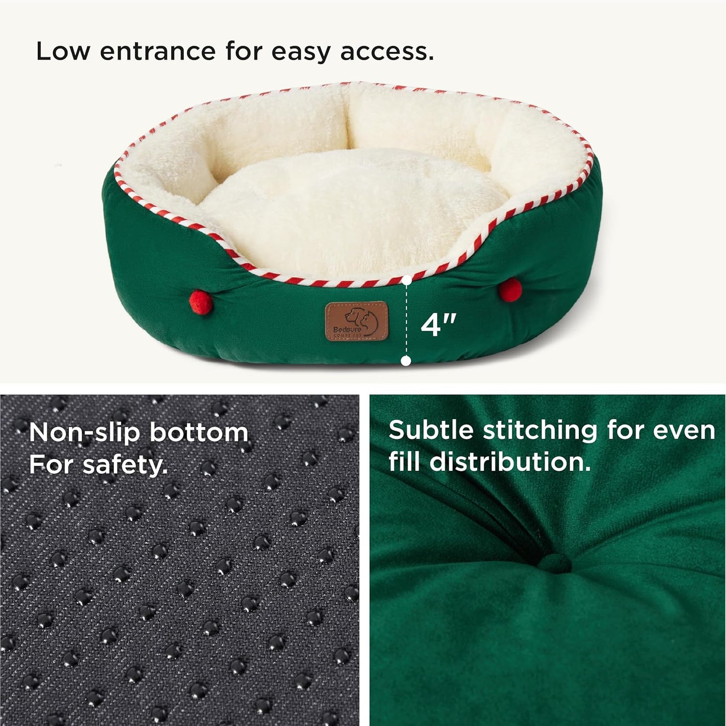 Dog Beds for Small Dogs - round Cat Beds for Indoor Cats, Washable Pet Bed for Puppy and Kitten with Slip-Resistant Bottom, 20 Inches, Antique Green