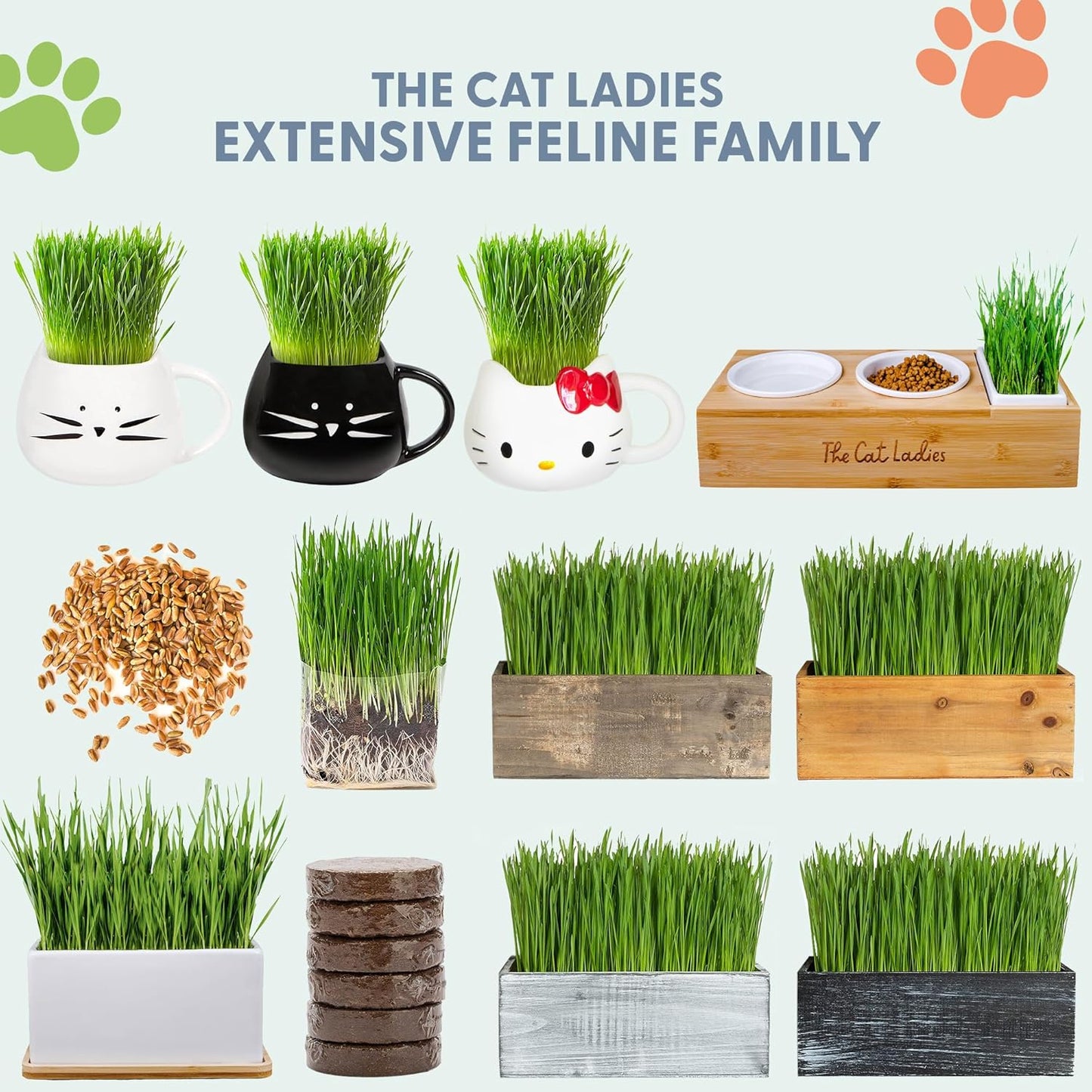 Organic Cat Grass for Indoor Cats  Growing Kit with Organic Seed Mix Soil and White Cat Planter. Natural Hairball Control and Digestion Remedy