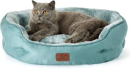 Dog Beds for Small Dogs - round Cat Beds for Indoor Cats, Washable Pet Bed for Puppy and Kitten with Slip-Resistant Bottom, 20 Inches, Antique Green