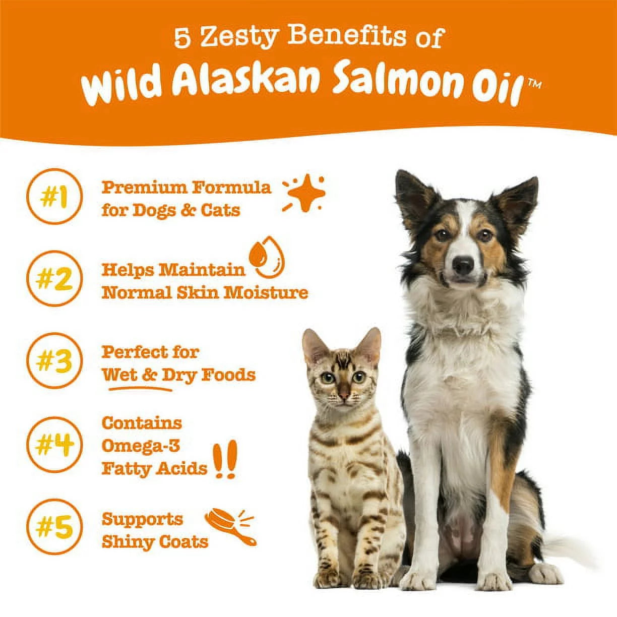 Zesty Paws Pure Wild Alaskan Salmon Oil | Omega 3, 6 & 9 Supplement for Dogs & Cats | Skin & Coat, Hip & Joint, Heart, and Immune Support | 16 fl oz / 8 fl oz