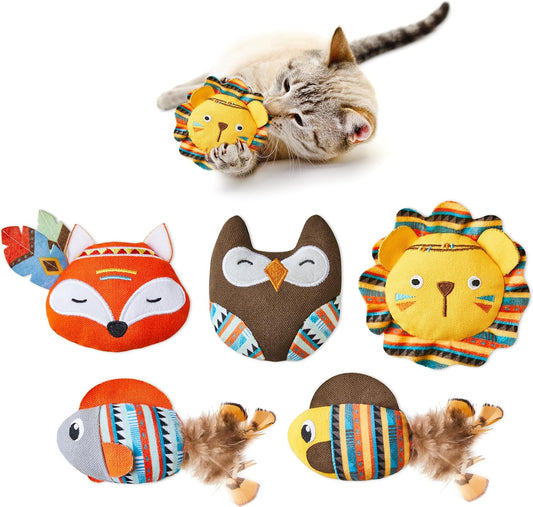 Cat Toys Jungle Animals, 5 Pack Bite Resistant Catnip Toys, Interactive Cat Kicker Toys for Indoor Cats, Promotes Kitten Exercise