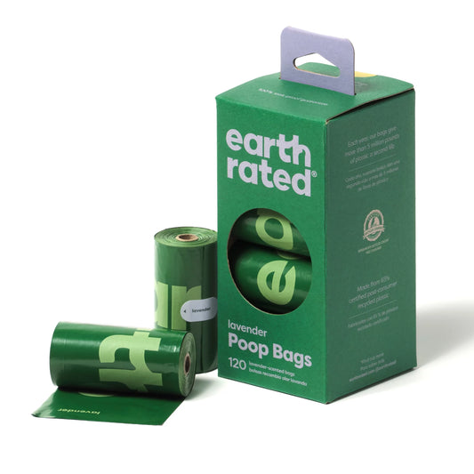 Earth Rated Lavender Poop Bags | Leak-Proof and Extra Strong | 120 Count (8 Refill Rolls)