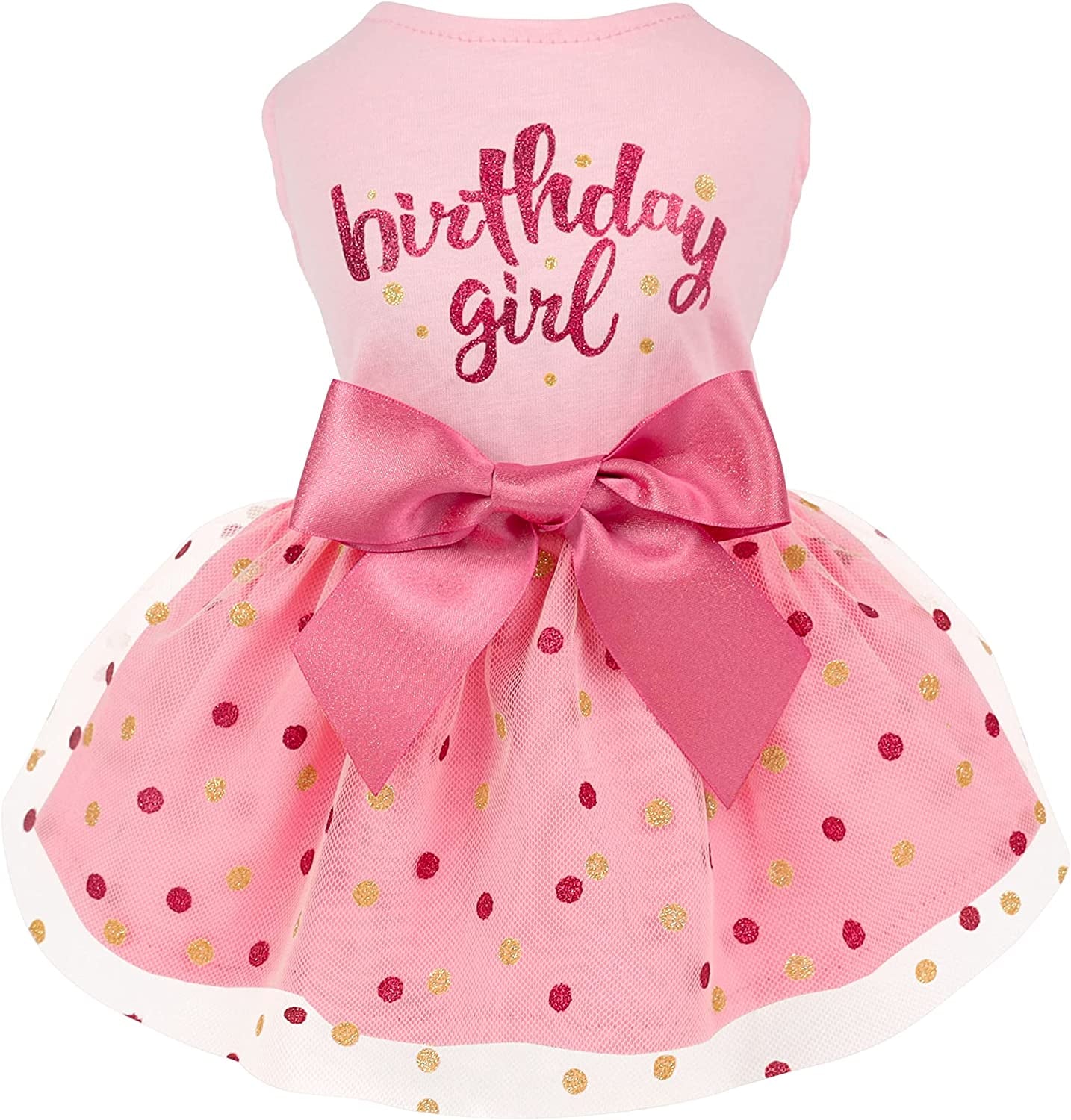 Birthday Girl Tulle Dress for Small Dogs Cat, Pink