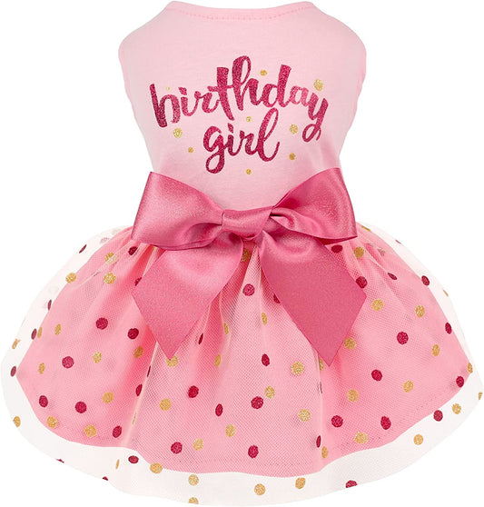 Birthday Girl Tulle Dress for Small Dogs Cat, Pink