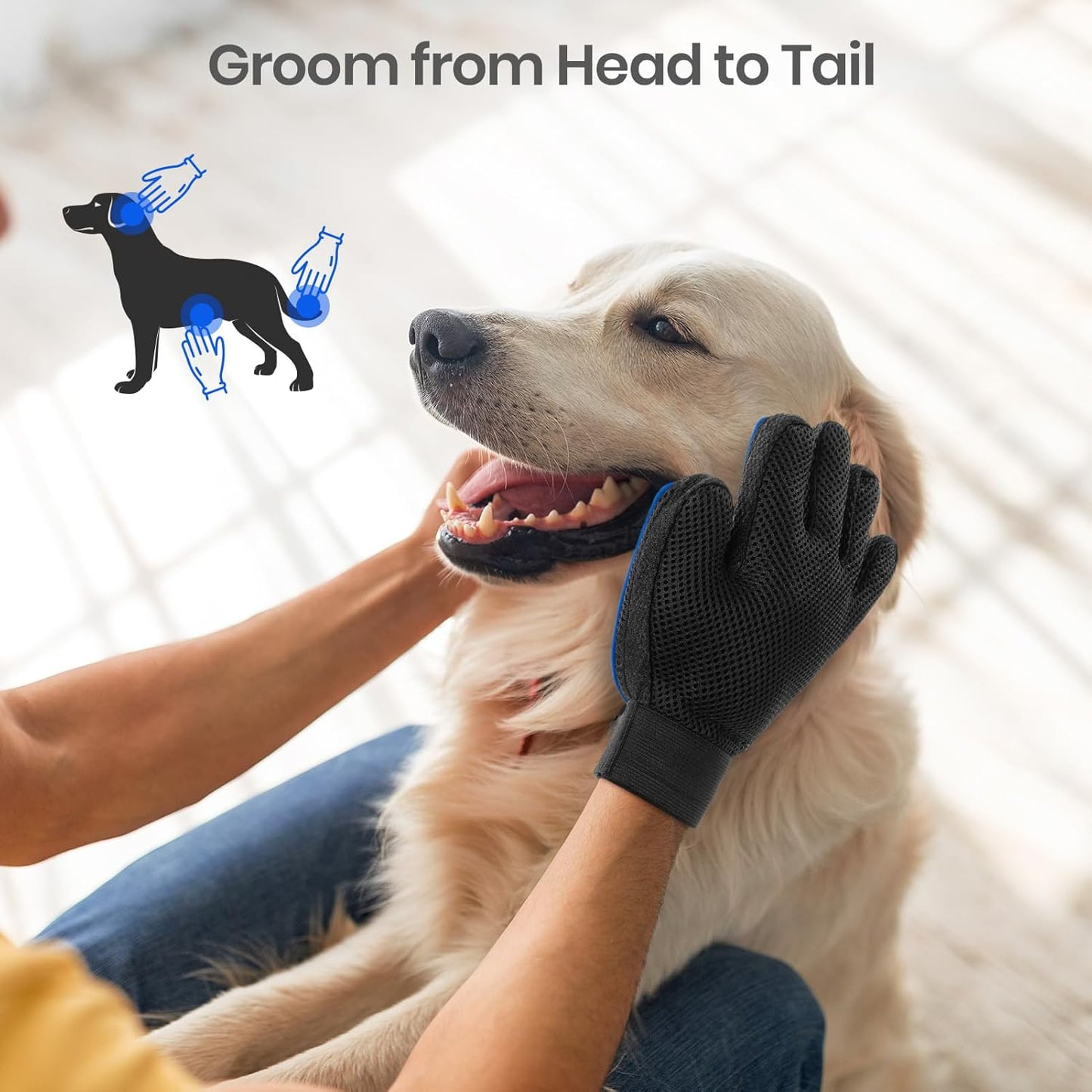 Pet Hair Remover Glove Gentle Pet Grooming Brush Deshedding Massage Mitt with Five Finger Design - Perfect for Dogs & Cats1 Pack (Right-Hand), Blue