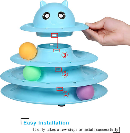 Cat Toy Roller 3-Level Turntable Cat Toys Balls with Six Colorful Balls Interactive Kitten Fun Mental Physical Exercise Puzzle