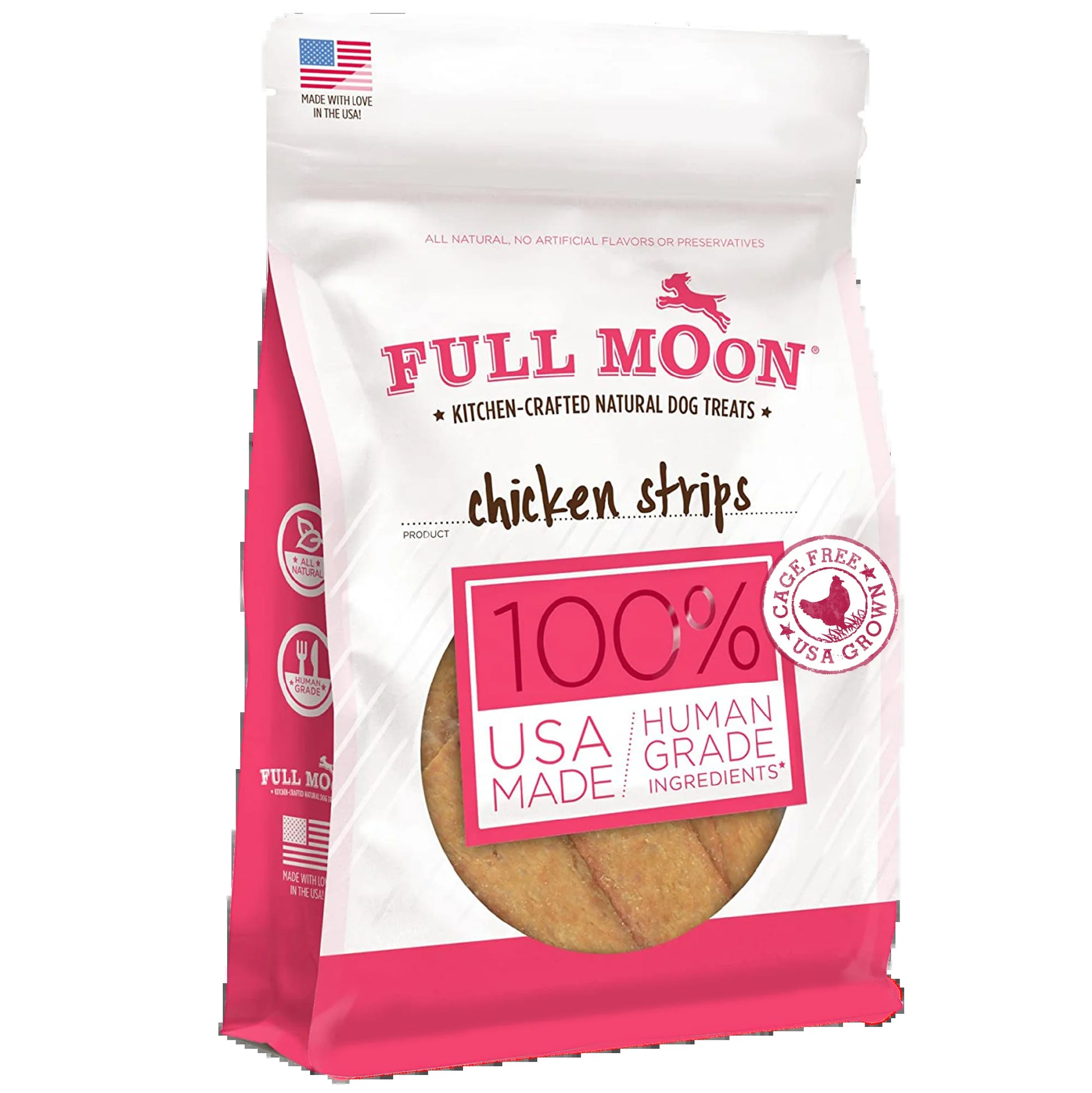 Full Moon All Natural Human Grade Dog Treats | Chicken Strips | 12 Ounce | Dry, Soft Treats