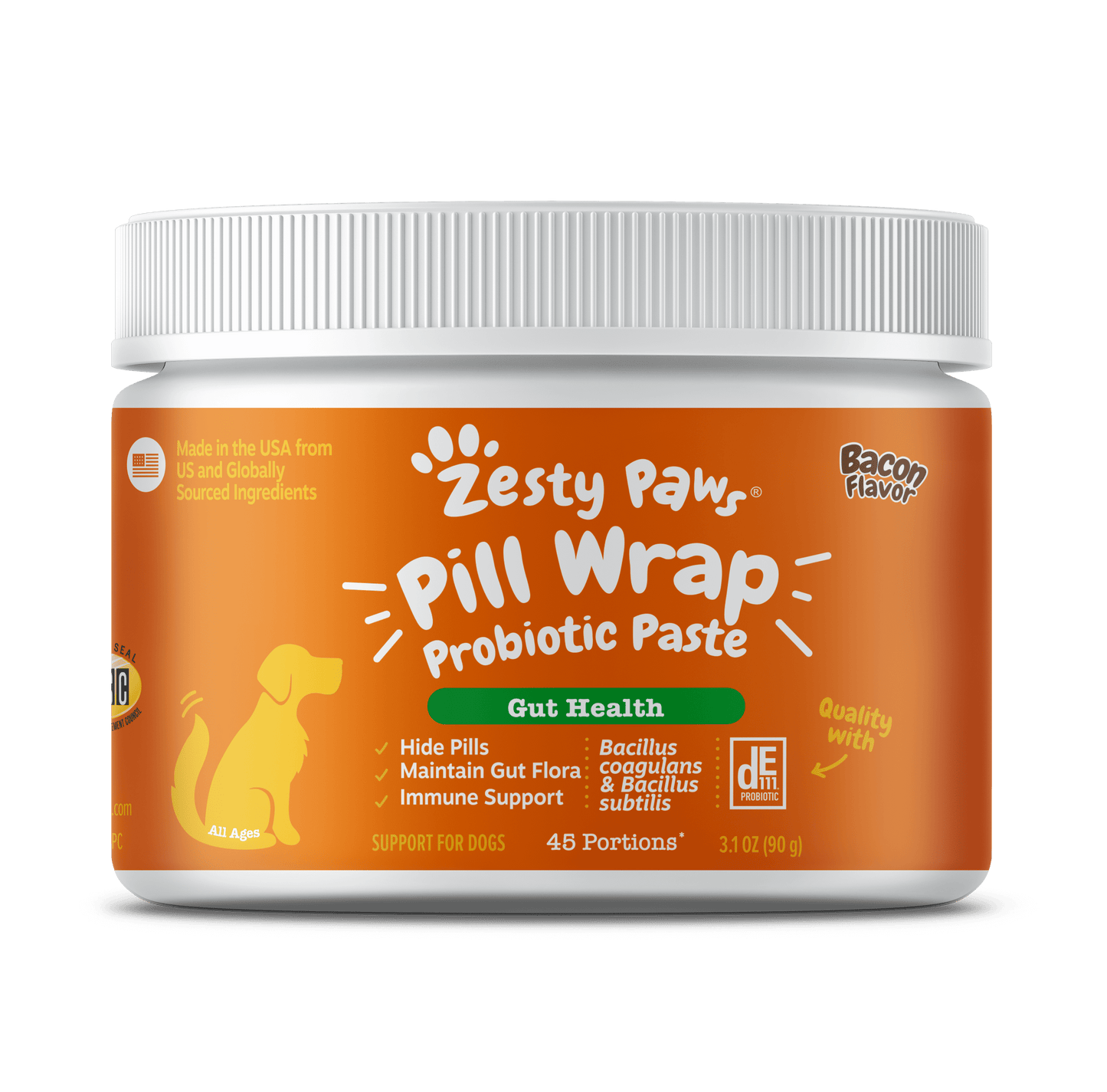 Zesty Paws Probiotic Pill Wrap Paste for Dogs | Bacon Flavor, 45 Count