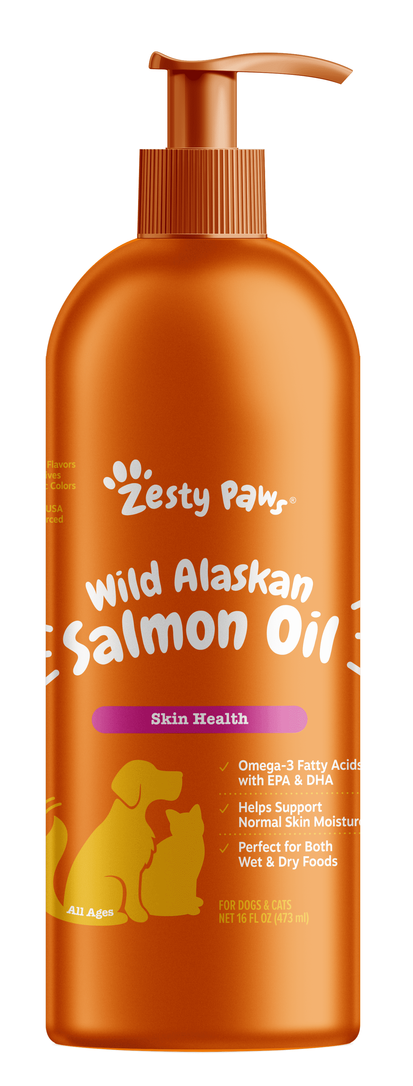 Zesty Paws Pure Wild Alaskan Salmon Oil | Omega 3, 6 & 9 Supplement for Dogs & Cats | Skin & Coat, Hip & Joint, Heart, and Immune Support | 16 fl oz / 8 fl oz