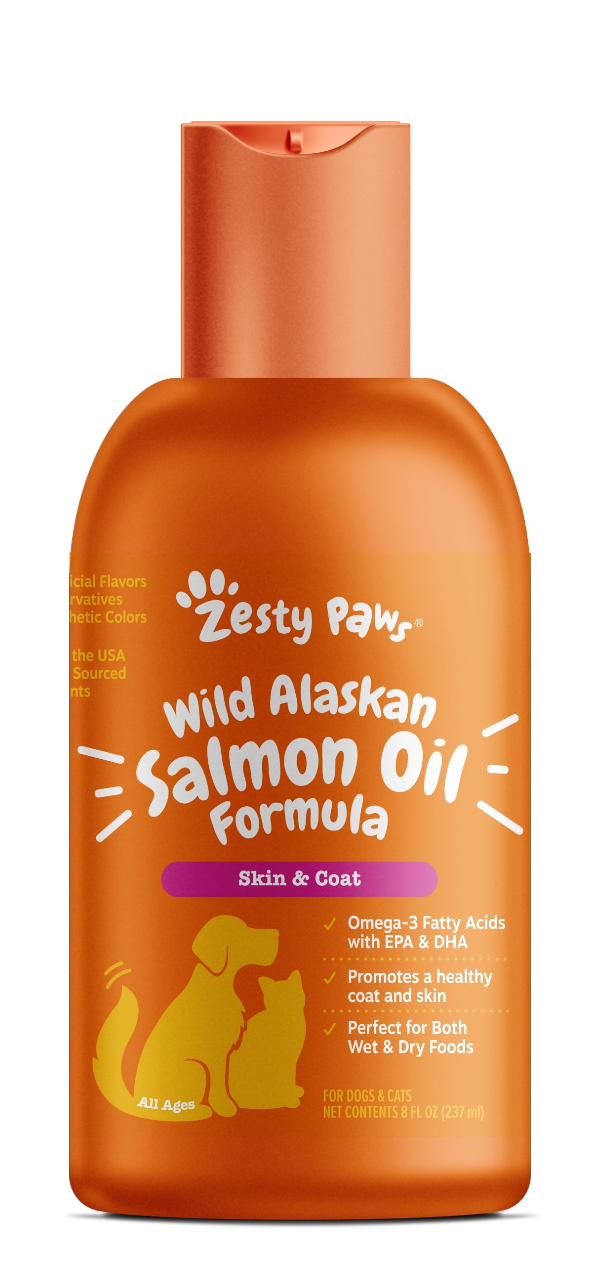 Zesty Paws Pure Wild Alaskan Salmon Oil | Omega 3, 6 & 9 Supplement for Dogs & Cats | Skin & Coat, Hip & Joint, Heart, and Immune Support | 16 fl oz / 8 fl oz