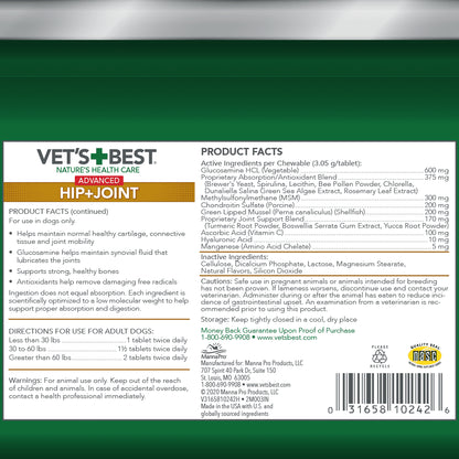 Vet's Best Level 3 Advanced Hip and Joint Dog Supplement | 90 Chewable Tablets