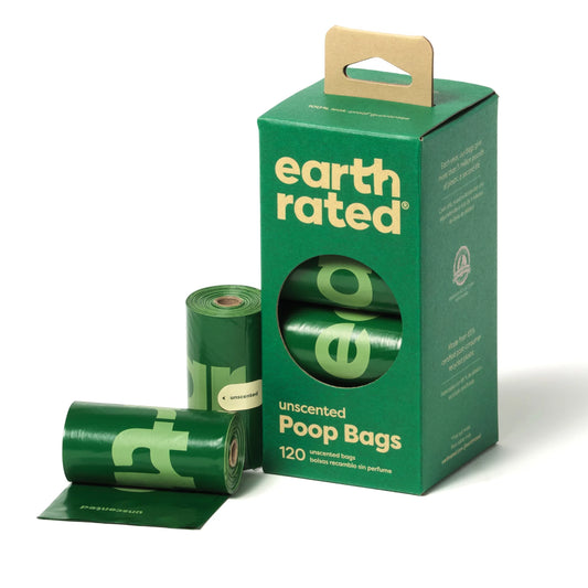 Earth Rated Unscented Poop Bags | Leak-Proof and Extra Strong | 120 Count (8 Refill Rolls)