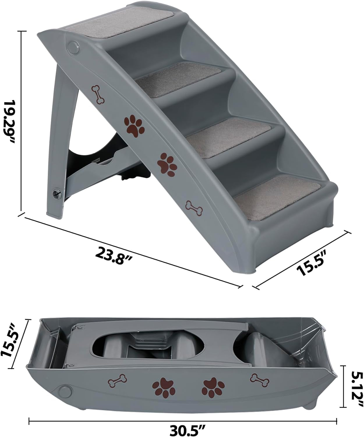 Foldable Pet Dog Stairs/Steps for Small Pet Dog/Cat, 24" Lx 20" H Safe and Durable Pet Ramp Stairs with Non-Slip Pads, for High Beds, Sofa, Car