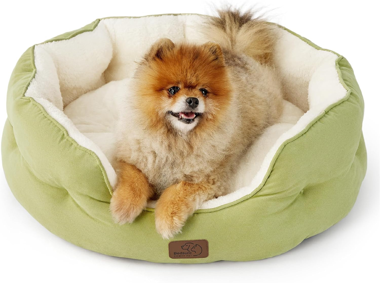 Dog Beds for Small Dogs - round Cat Beds for Indoor Cats, Washable Pet Bed for Puppy and Kitten with Slip-Resistant Bottom, 20 Inches, Antique Green