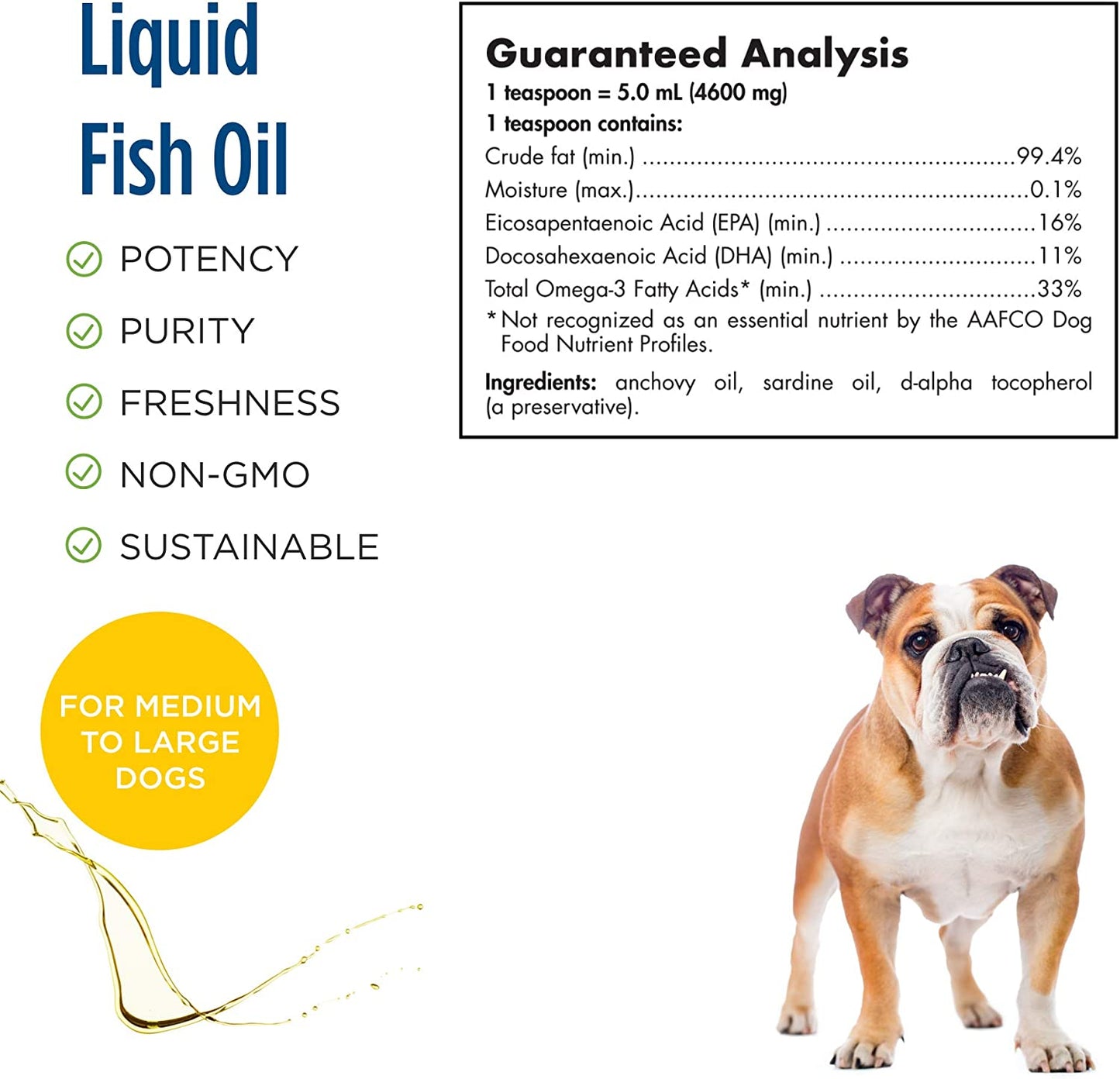 Omega-3 Pet, Unflavored - 8 Oz - 1518 Mg Omega-3 per Teaspoon - Fish Oil for Medium to Large Dogs with EPA & DHA - Promotes Heart, Skin, Coat, Joint, & Immune Health