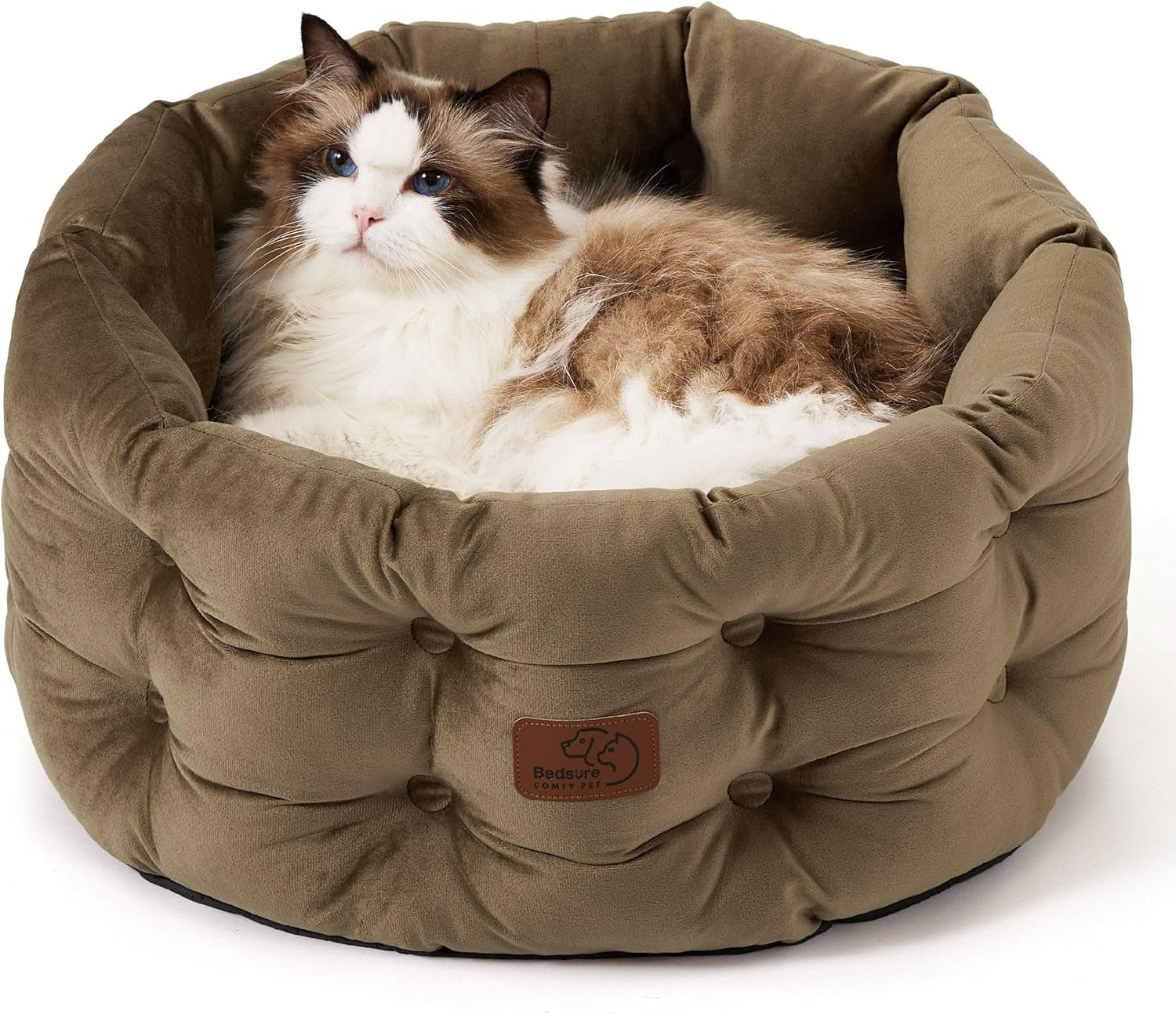 Dog Beds for Small Dogs - round Cat Beds for Indoor Cats, Washable Pet Bed for Puppy and Kitten with Slip-Resistant Bottom, 20 Inches, Antique Green