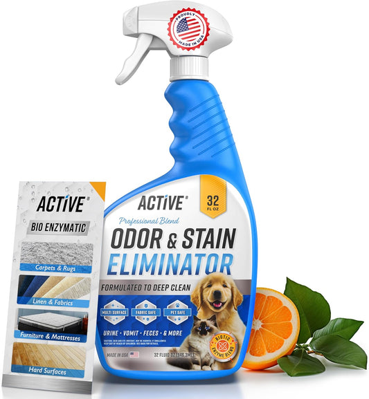 Pet Odor and Stain Eliminator - 32 Oz  Enzyme Cleaner for Dog & Cat Urine, Stain Remover Spray for Carpet, Upholstery, Hardwood, Spot Cleaning Natural Citrus Oil