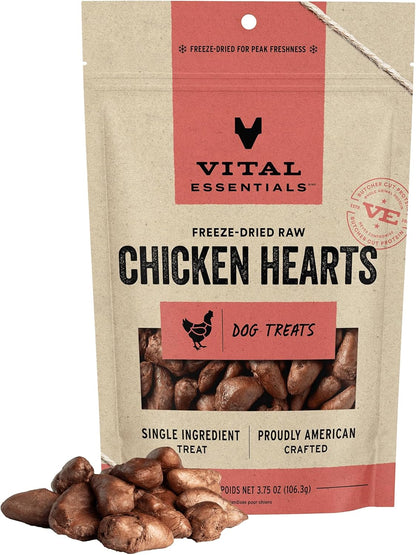 Freeze Dried Raw Single Ingredient Dog Treats, Chicken Hearts, 1.9 Oz