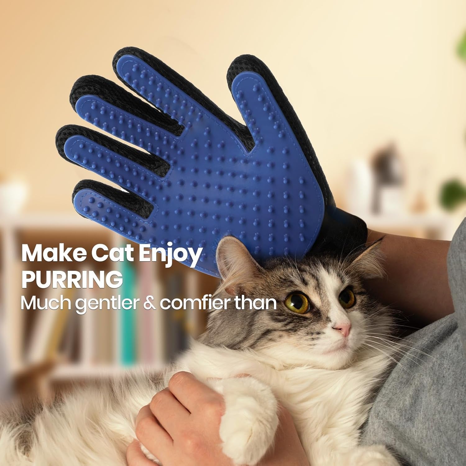 Pet Hair Remover Glove Gentle Pet Grooming Brush Deshedding Massage Mitt with Five Finger Design - Perfect for Dogs & Cats1 Pack (Right-Hand), Blue