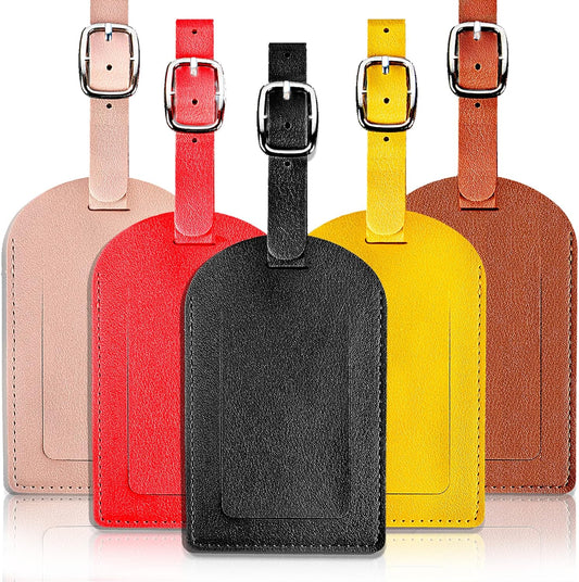 Premium 5 Pack Luggage Tags Pu Leather Luggage Bag Tags Leather Luggage Bag Case Tags for Women Men Suitcase Identify Labels with Privacy Cover