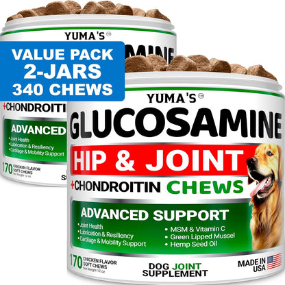 Glucosamine for Dogs Hip and Joint Supplement 170 Ct Chondroitin for Dogs Chews - Dog Joint Pain Relief with MSM Mobility Support