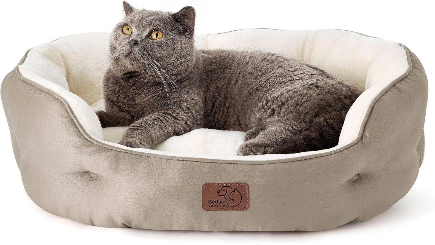 Dog Beds for Small Dogs - round Cat Beds for Indoor Cats, Washable Pet Bed for Puppy and Kitten with Slip-Resistant Bottom, 20 Inches, Antique Green