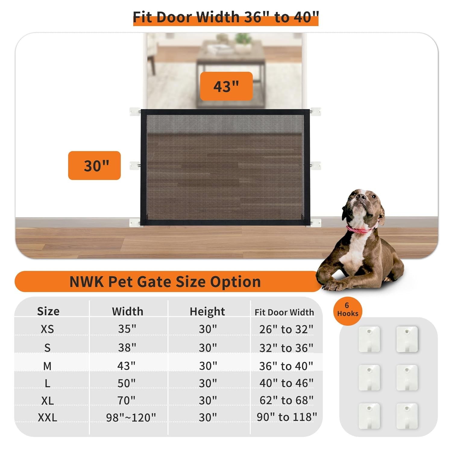 Magic Dog Gate for Stairs Pet Gate for the House Providing a Safe Enclosure for Pets to Play and Rest, 6 Hooks Design