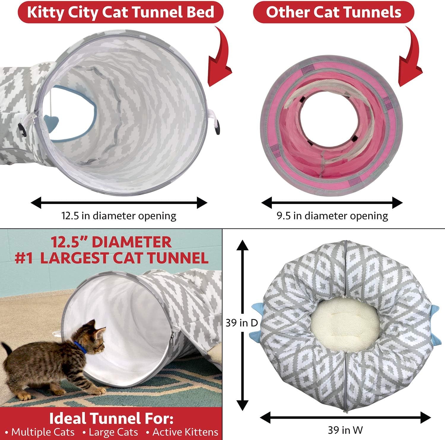 Large Cat Tunnel Bed, Cat Bed, Pop up Bed, Cat Toys, 4 Colors