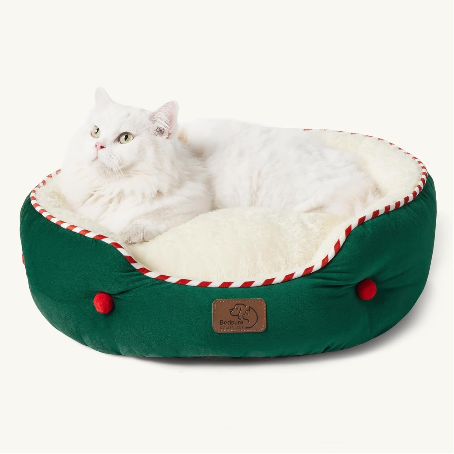 Dog Beds for Small Dogs - round Cat Beds for Indoor Cats, Washable Pet Bed for Puppy and Kitten with Slip-Resistant Bottom, 20 Inches, Antique Green