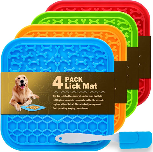 4 Pack Lick Mat for Dogs Slow Feeder Bowl Mat for Bathing Grooming Nailing Trimming Food-Grade Non-Toxic 