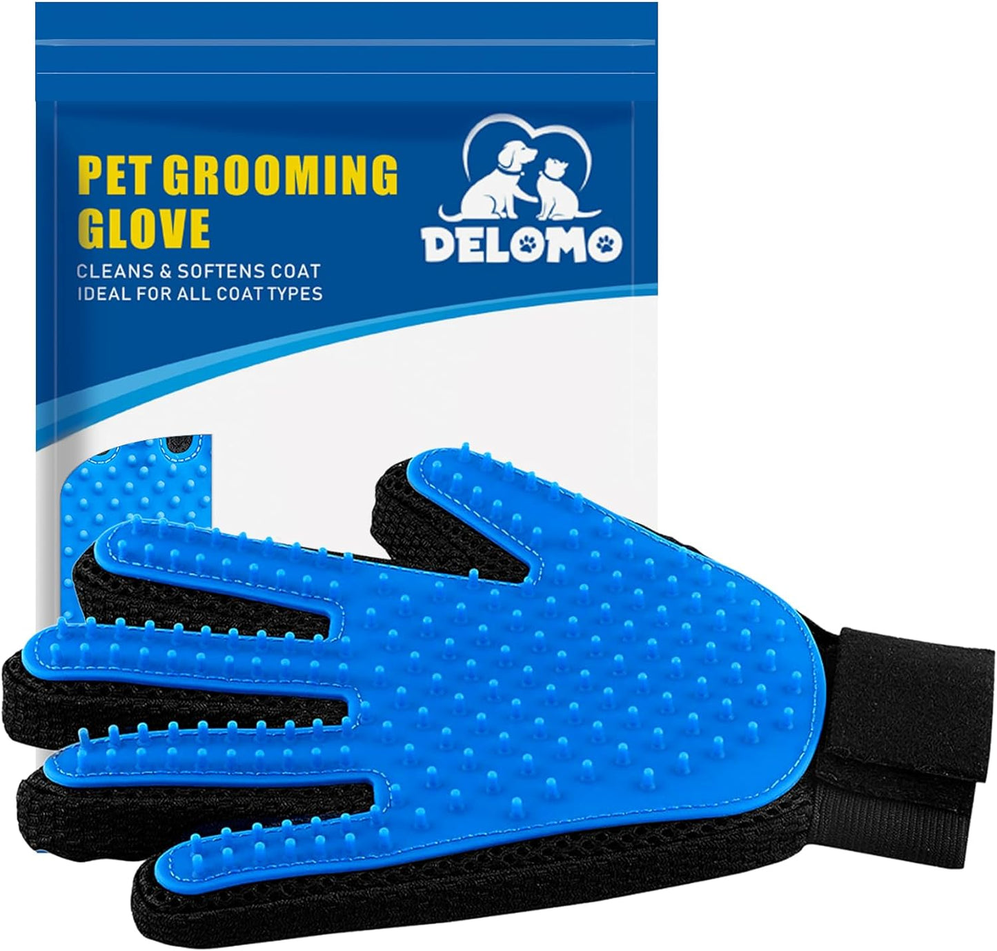 Pet Hair Remover Glove Gentle Pet Grooming Brush Deshedding Massage Mitt with Five Finger Design - Perfect for Dogs & Cats1 Pack (Right-Hand), Blue