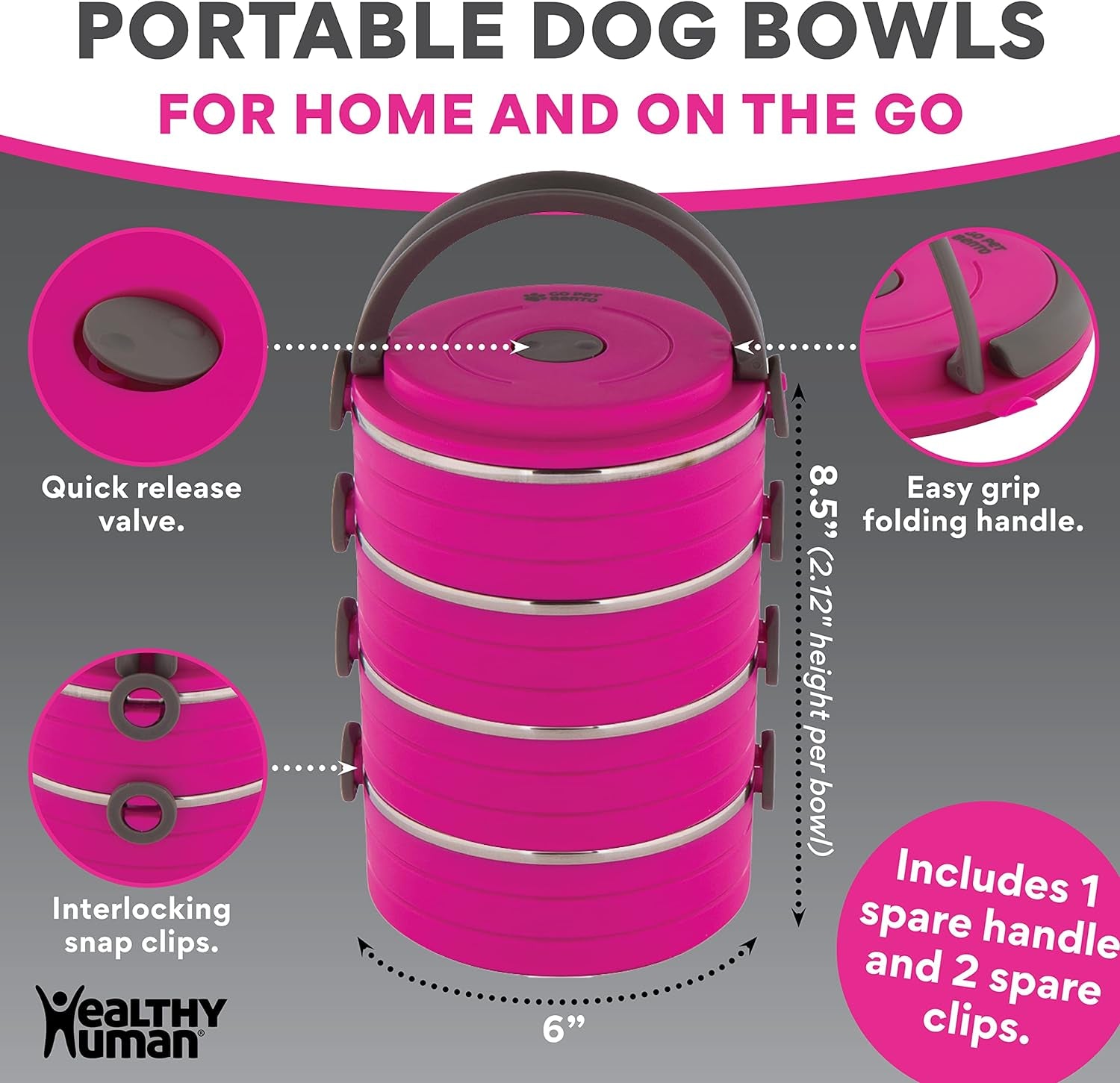 Travel Pet Bento Bowls | Human-Grade Stainless Steel & BPA-Free, Leak-Proof Water & Food Container Set for Dogs & Cats, 4-Pack Interlocking Bowls