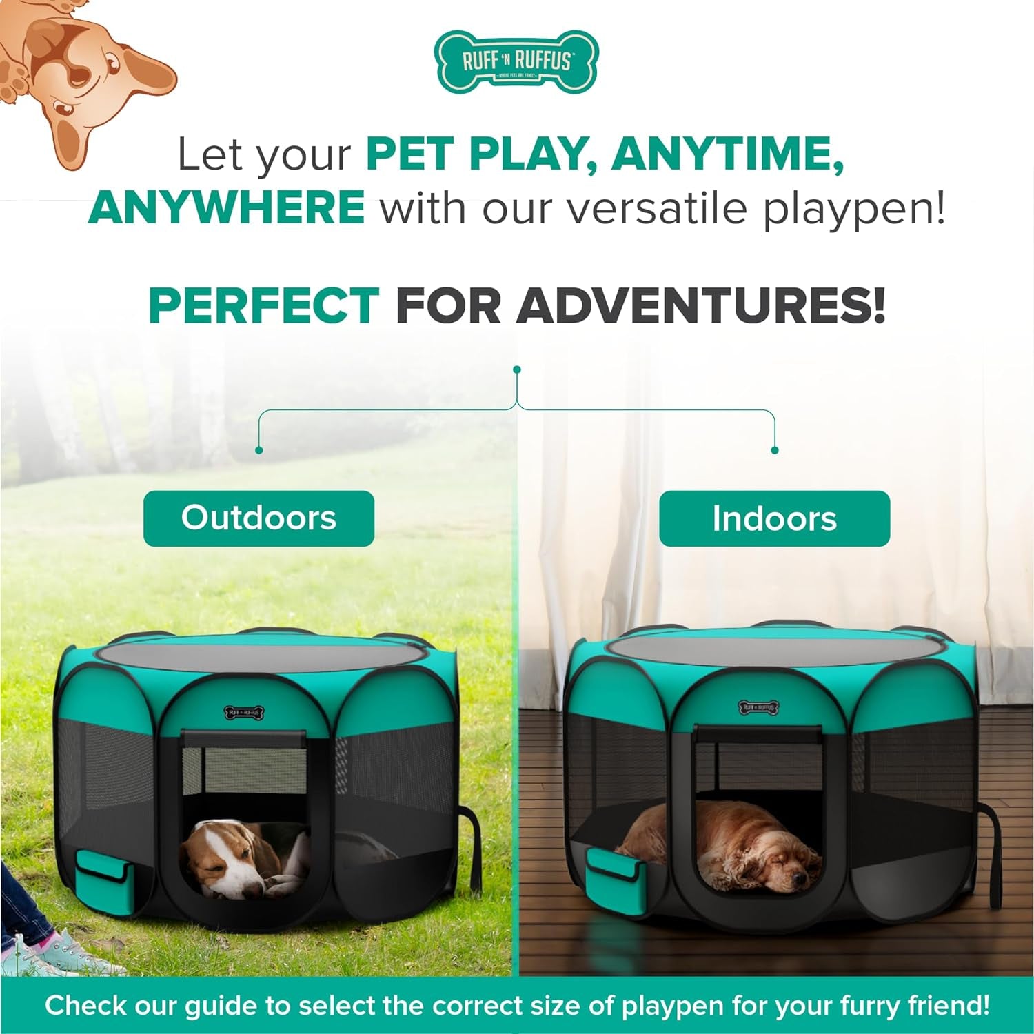 Portable Foldable Pet Playpen + Carrying Case & Collapsible Travel Bowl