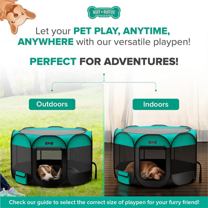 Portable Foldable Pet Playpen + Carrying Case & Collapsible Travel Bowl