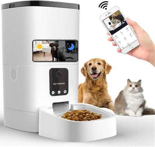 6L Automatic Pet Feeder with 1080P Camera | App Control, Voice Recorder, Timed Feeder for Cats and Dogs | Dual Power Supply, Wifi Pet Food Dispenser