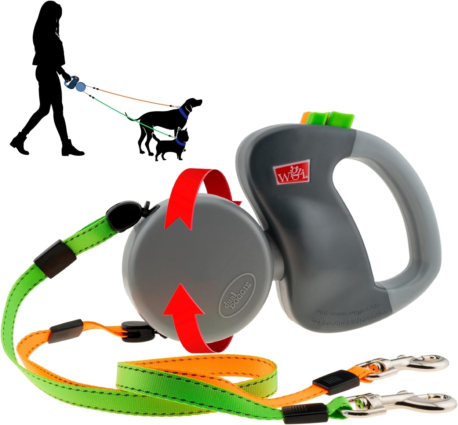 Two Dog Reflective Retractable Pet Leash Dual Locking