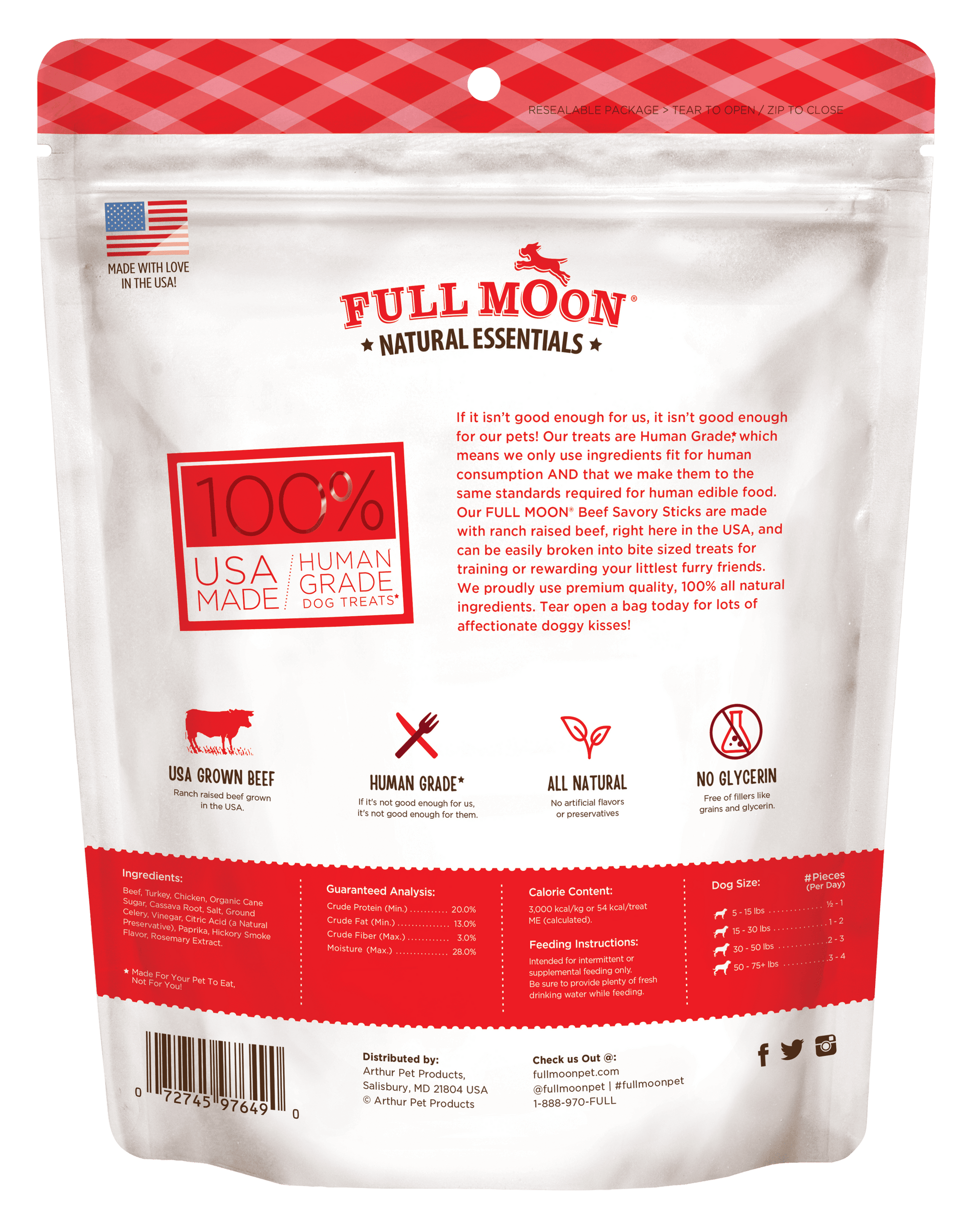 Full Moon All Natural Human Grade Dog Treats | Essential Beef Savory Sticks | 22 Ounce