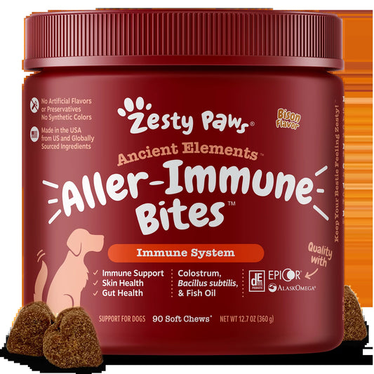 Zesty Paws Senior Advanced Allergy & Immune Bites for Dogs | Allergy Relief & Immune Support | 60-90 Count