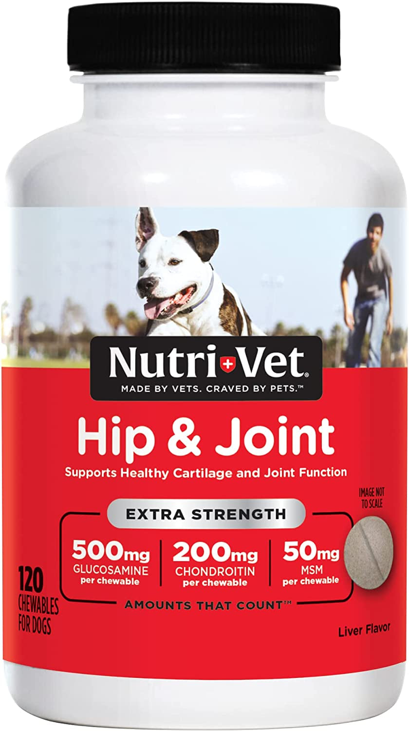 NUTRI-VET Hip & Joint Chewable Dog Supplements | Glucosamine & Chondroitin for Joint Health | 120 Count