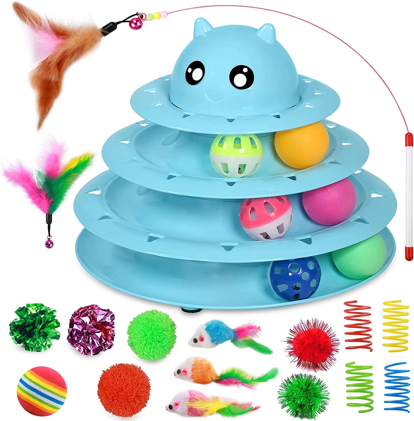 Cat Toy Roller 3-Level Turntable Cat Toys Balls with Six Colorful Balls Interactive Kitten Fun Mental Physical Exercise Puzzle