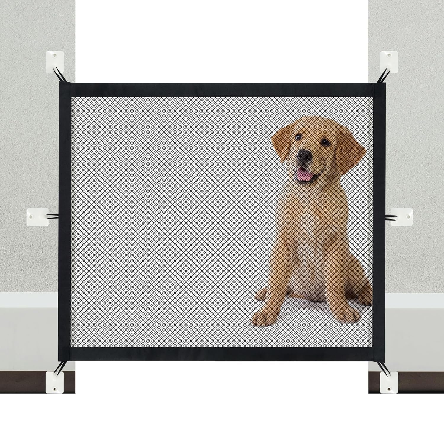 Magic Dog Gate for Stairs Pet Gate for the House Providing a Safe Enclosure for Pets to Play and Rest, 6 Hooks Design