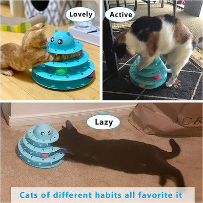 Cat Toy Roller 3-Level Turntable Cat Toys Balls with Six Colorful Balls Interactive Kitten Fun Mental Physical Exercise Puzzle