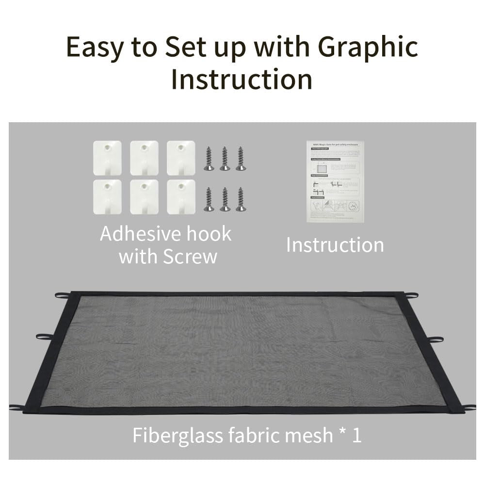 Magic Dog Gate for Stairs Pet Gate for the House Providing a Safe Enclosure for Pets to Play and Rest, 6 Hooks Design