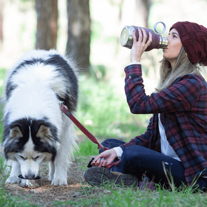 1-Liter Stainless Steel Insulated Dog Water Bottle with Detachable Bowl | Burgundy