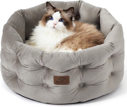 Dog Beds for Small Dogs - round Cat Beds for Indoor Cats, Washable Pet Bed for Puppy and Kitten with Slip-Resistant Bottom, 20 Inches, Antique Green