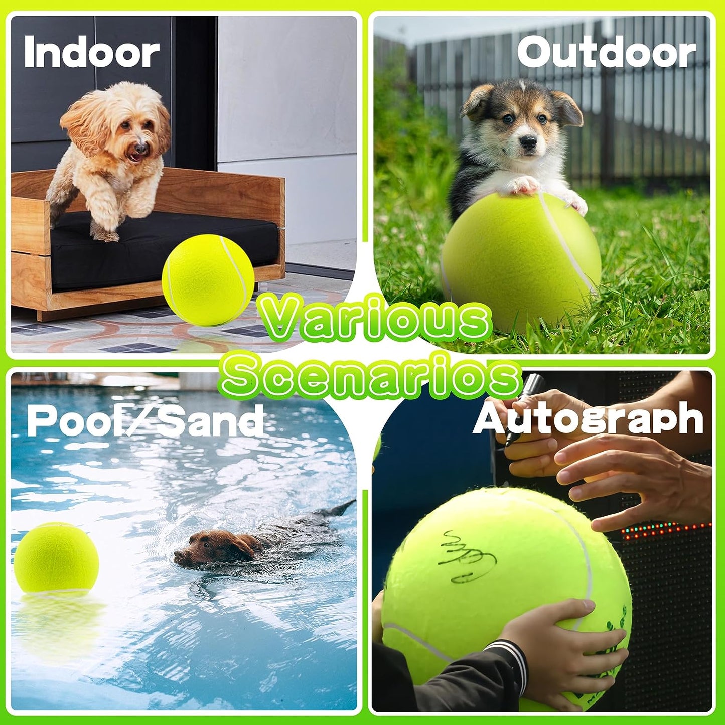 Giant 9.5" Dog Tennis Ball Large Pet Toys Funny Outdoor Sports Ball with Inflating Needles for Small Medium Large Dog