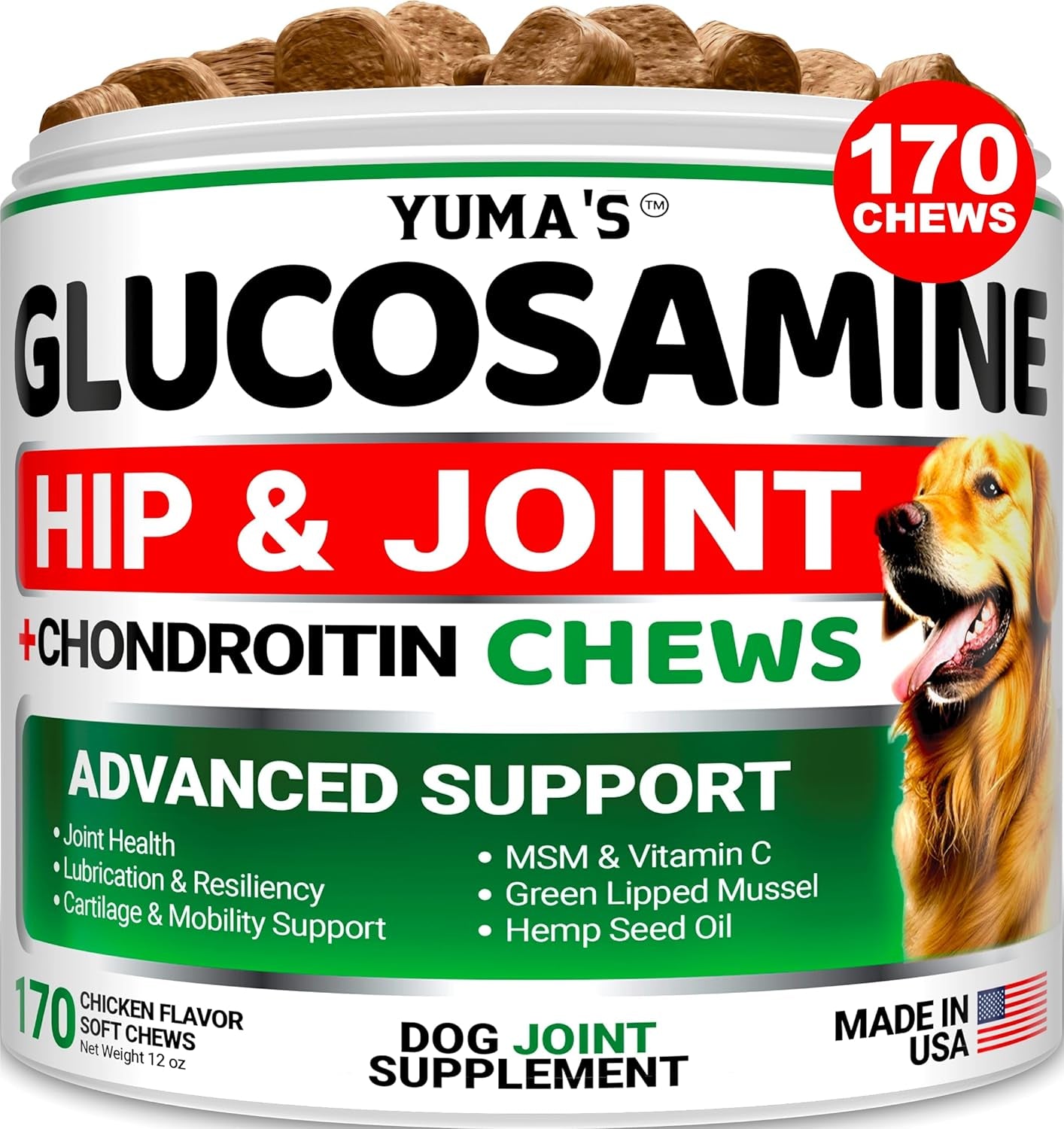 Glucosamine for Dogs Hip and Joint Supplement 170 Ct Chondroitin for Dogs Chews - Dog Joint Pain Relief with MSM Mobility Support